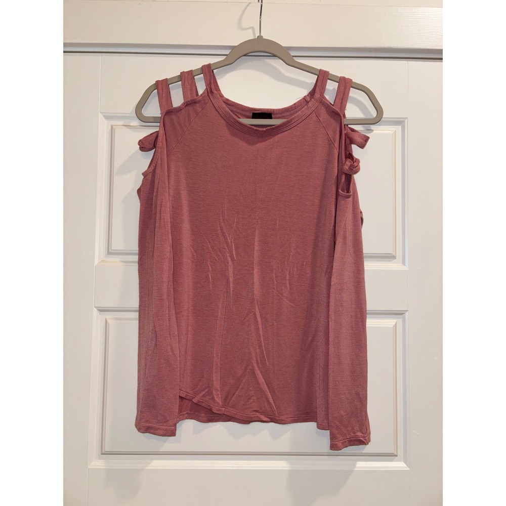 Shiela Rose Women Mauve Pink Strappy Cold Shoulder Long Sleeve Top Medium BT1542